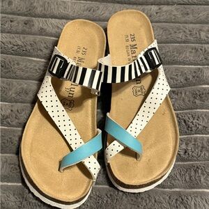 Maibulun 37 6.5 platform sandals black and white and turquoise